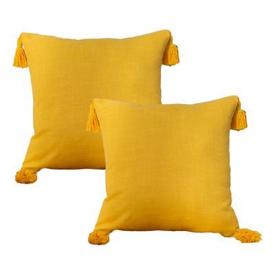 Imagen 2 del producto Pack 2 Funda Cojín 45x45 cm - Amarillo y Borlas Chic - 615