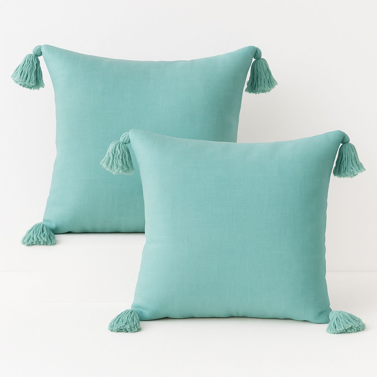 ALTERNATIVE - Pack 2 Fundas 45x45 cm - Cojín Turquesa con Borlas - 615