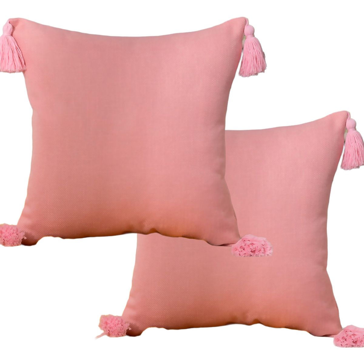 ALTERNATIVE - Pack 2 Fundas 45x45 cm - Rosa Delicado Borlas Decorativas - 615