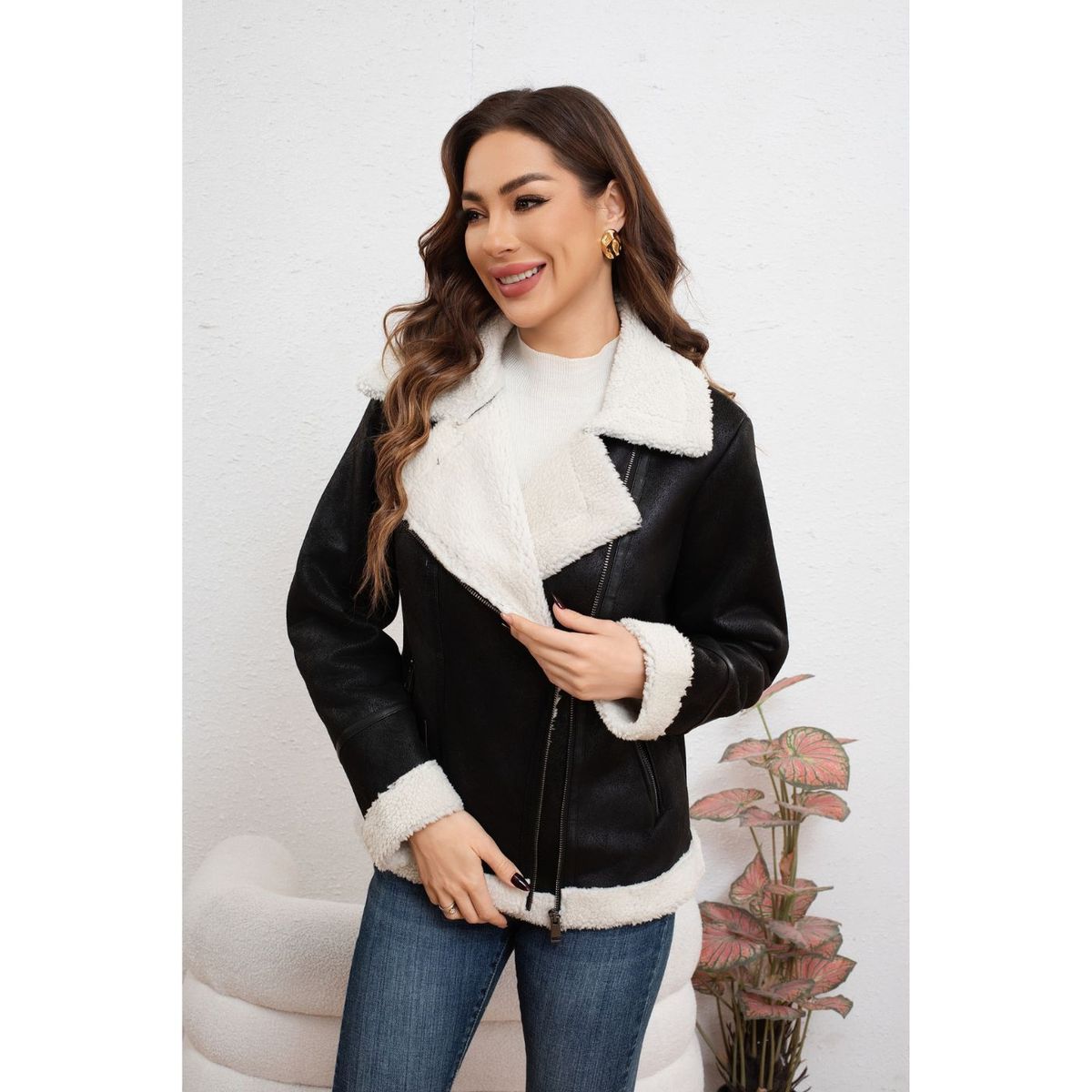 LIKE SHOP - Chaqueta Aviadora Mujer Cruzada Forro Interior Chiporro Tendencia 7044