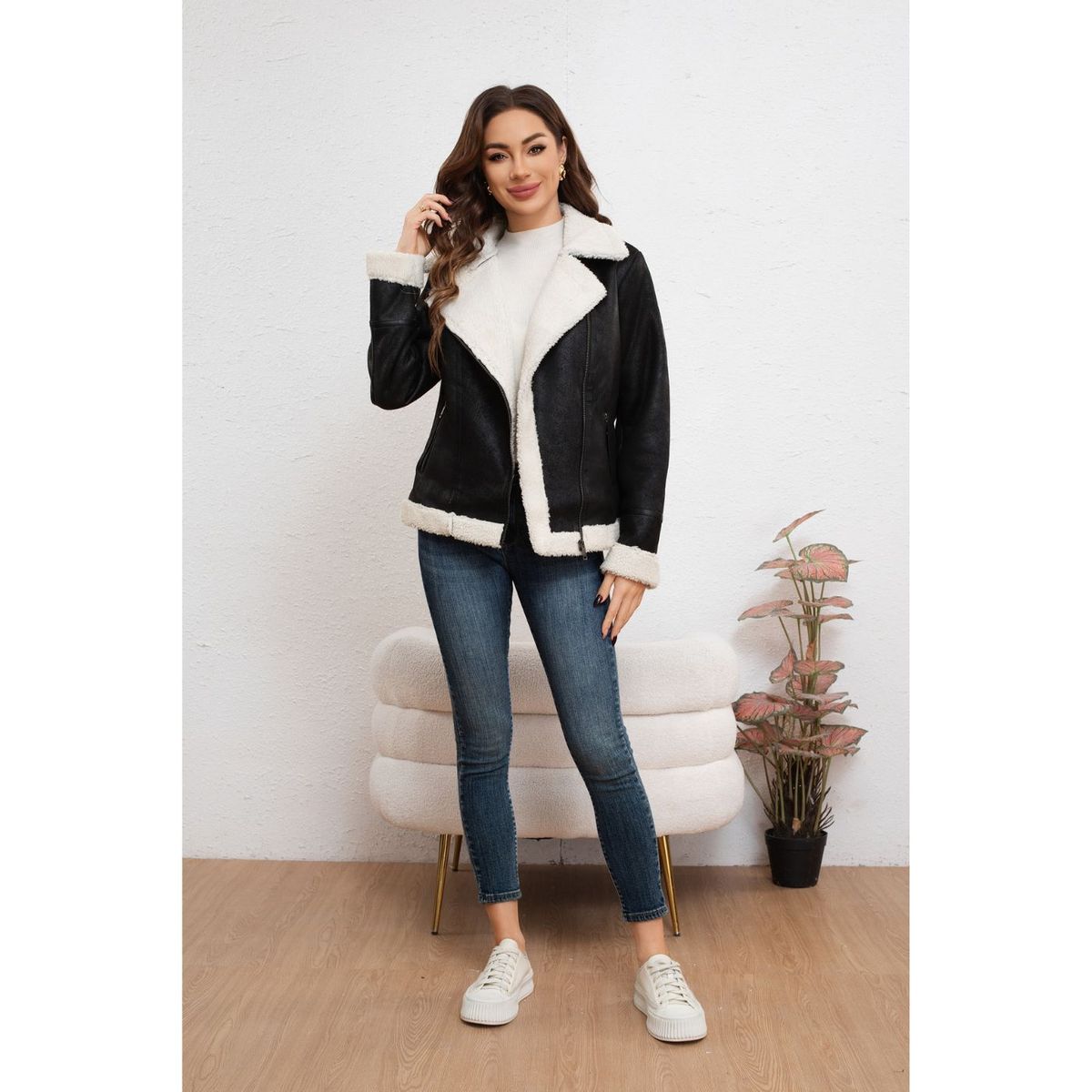 LIKE SHOP - Chaqueta Aviadora Mujer Cruzada Forro Interior Chiporro Tendencia 7044