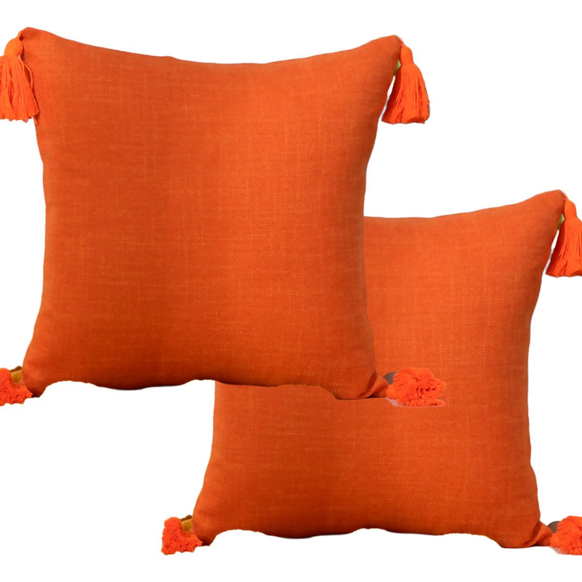 ALTERNATIVE - Pack 2 Fundas Cojín 45x45 cm - Naranja con Borlas - 615