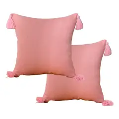 ALTERNATIVE - Pack 2 Fundas Cojín 45x45 cm - Rosa Delicado con Borlas - 615