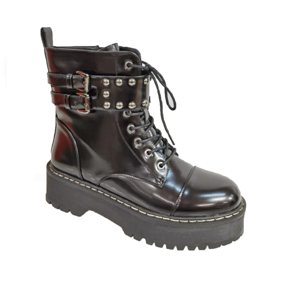 HERIEL - Botín Negro Eco Cuero Tachas