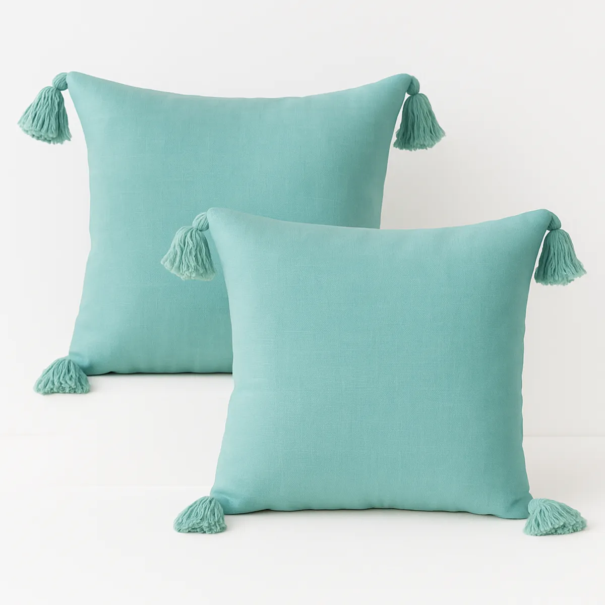 ALTERNATIVE - Pack 2 Fundas 45x45 cm - Cojín Turquesa con Borlas - 615.