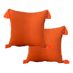 ALTERNATIVE - Pack 2 Fundas 45x45 cm - Naranja con Borlas Elegantes - 615