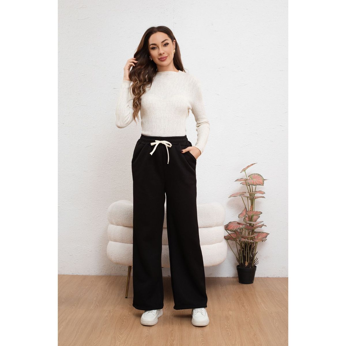 LIKE SHOP - Pantalón Mujer Ancho Wide Leg Forro Piel Térmico Premium 7124