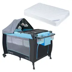 BBQOOL - Cuna Playard Sagitta Blue + Colchón de Espuma