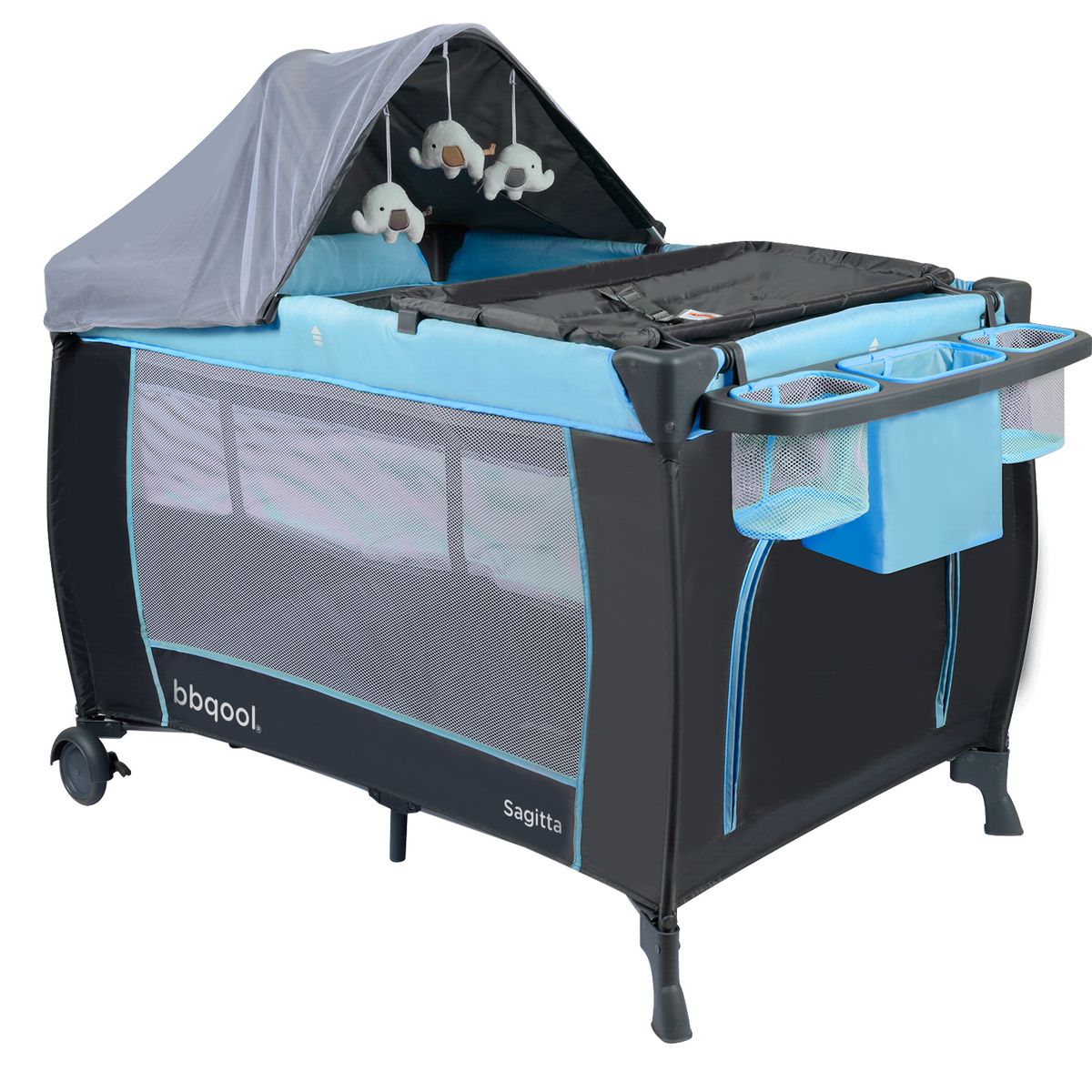 BBQOOL - Cuna Playard Sagitta Blue + Colchón de Espuma