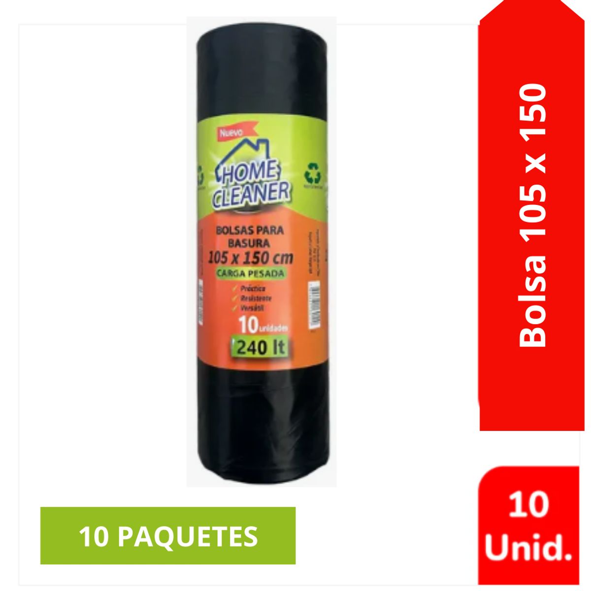 GENERICO - Bolsa De Basura Home Cleaner 105 X 150cm 10 Uni (10 Paq)