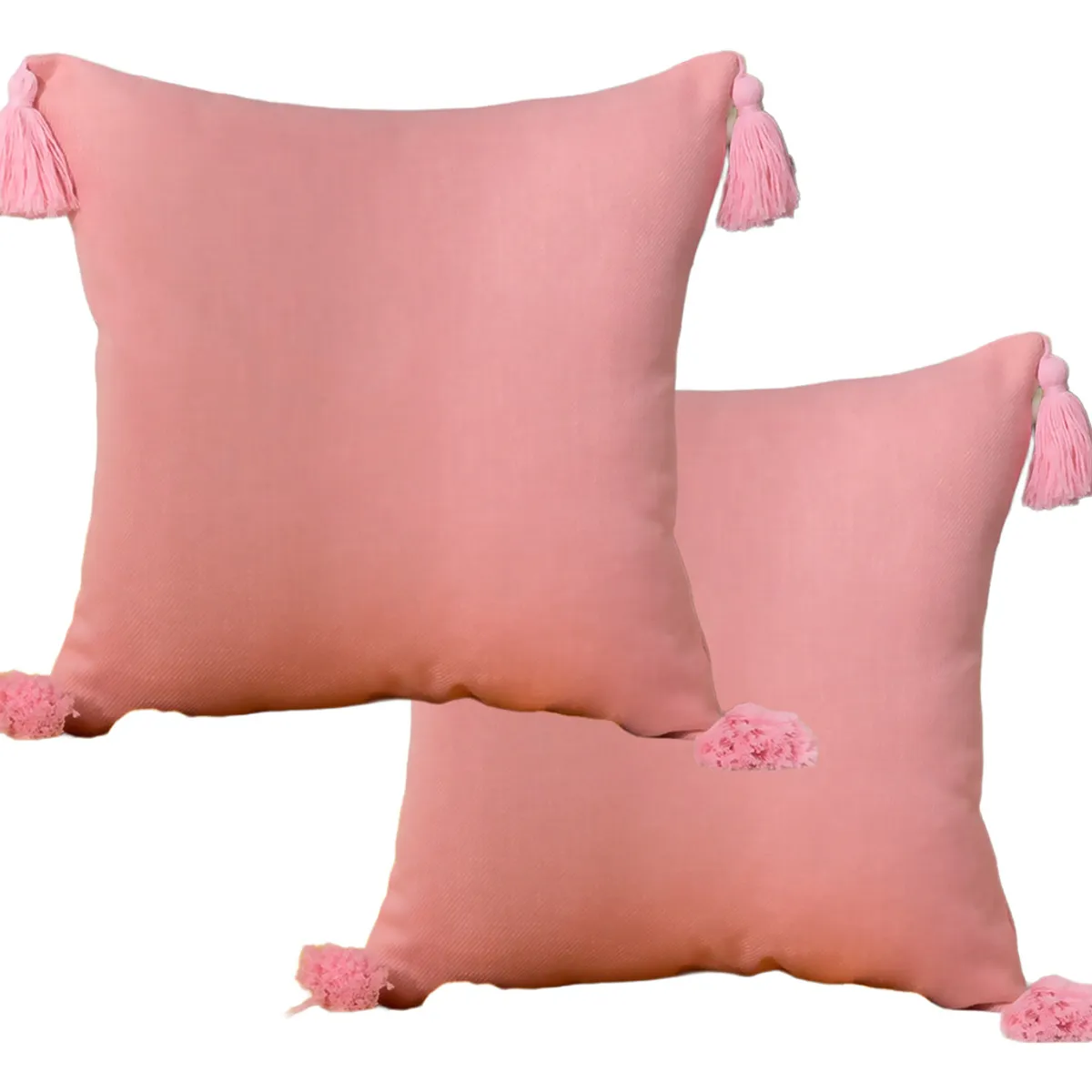 ALTERNATIVE - Pack 2 Fundas 45x45 cm - Rosa Delicado Borlas Decorativas - 615