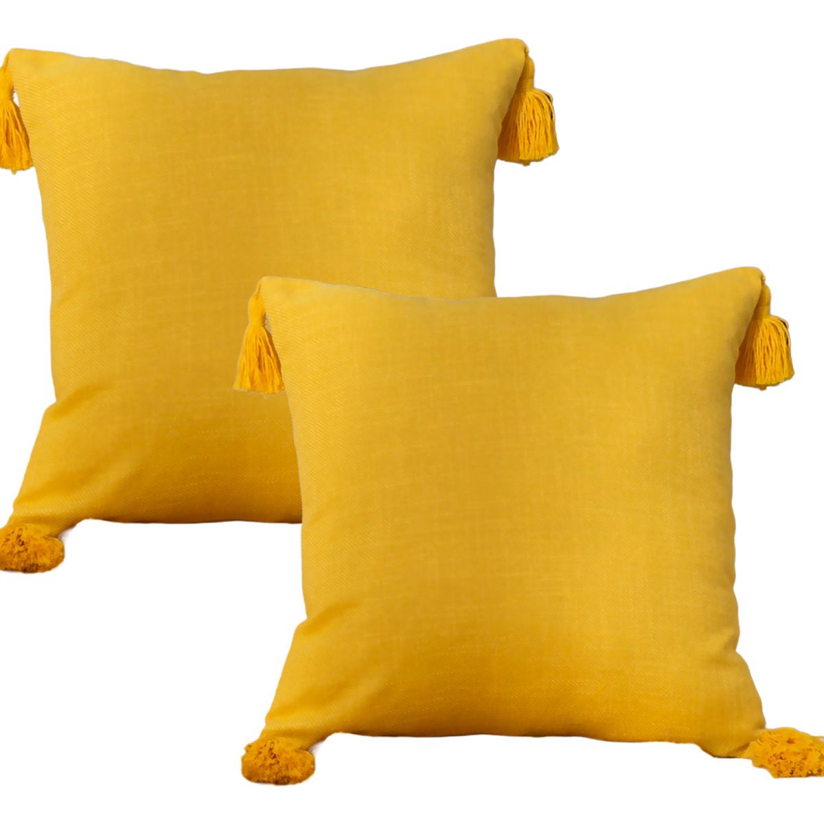 ALTERNATIVE - Pack 2 Fundas Cojín 45x45 cm - Amarillo con Borlas - 615