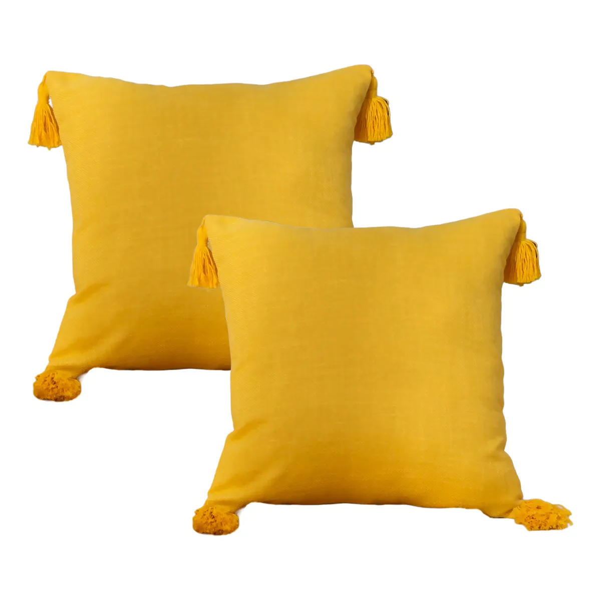 ALTERNATIVE - Pack 2 Fundas Cojín 45x45 cm - Amarillo con Borlas - 615