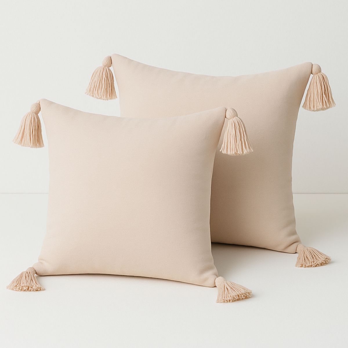 ALTERNATIVE - Pack 2 Fundas 45x45 cm - Beige Delicado Borlas Decorativas - 615