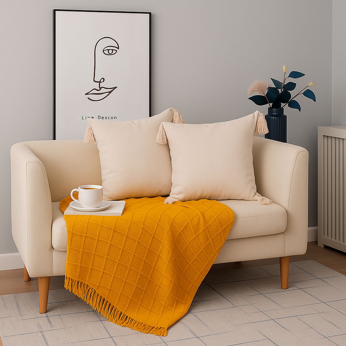 ALTERNATIVE - Pack 2 Fundas 45x45 cm - Beige Delicado Borlas Decorativas - 615