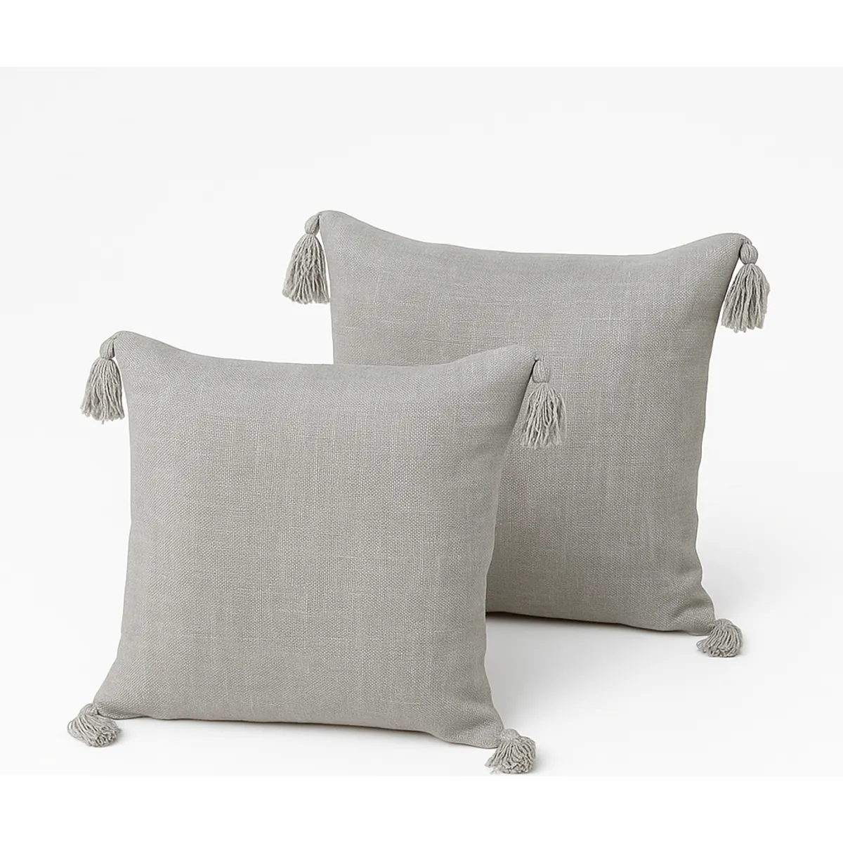 ALTERNATIVE - Pack 2 Fundas 45x45 cm - Gris Moderno y Borlas Chic - 615