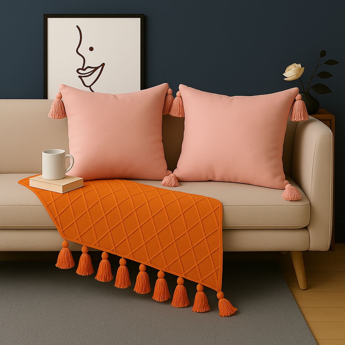 ALTERNATIVE - Pack 2 Fundas 45x45 cm - Rosa Delicado Borlas Decorativas - 615