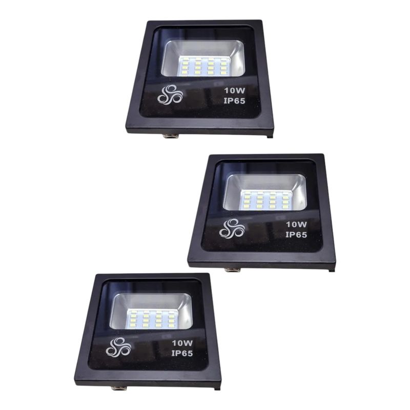 WANT - 3 Proyectores De Área Negro 10W SMD Luz Fría.