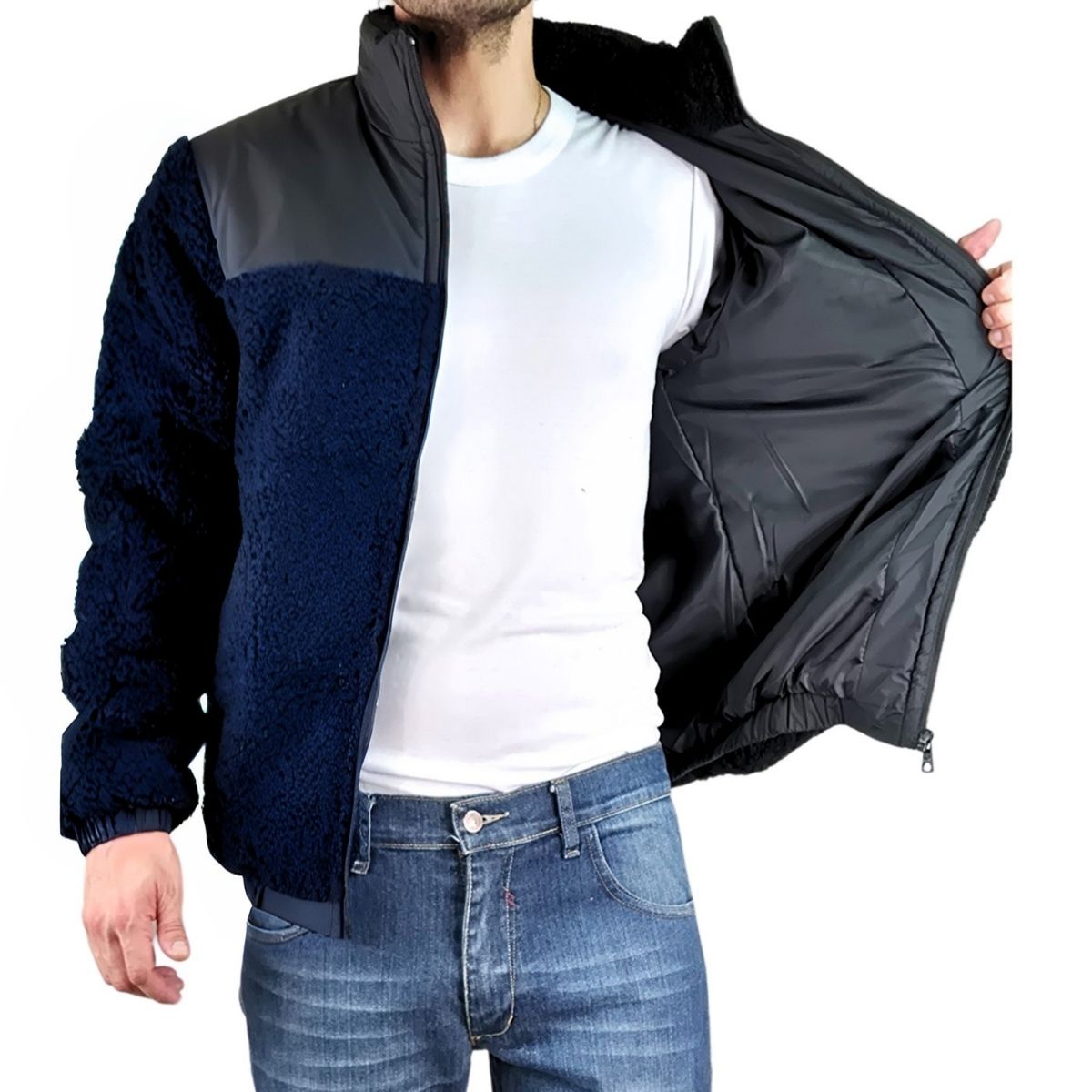 LIKE SHOP - Chaqueta Teddy Hombre Tipo Corderito Gruesa Bolsillos 602