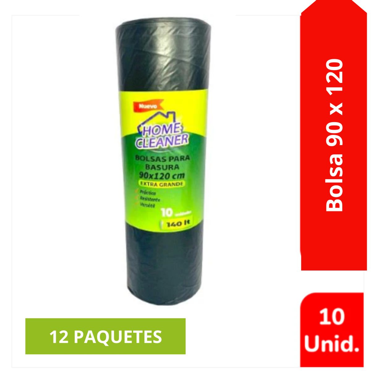 GENERICO - Bolsa De Basura Home Cleaner 90 X 120cm 10 Uni (12 Paq)