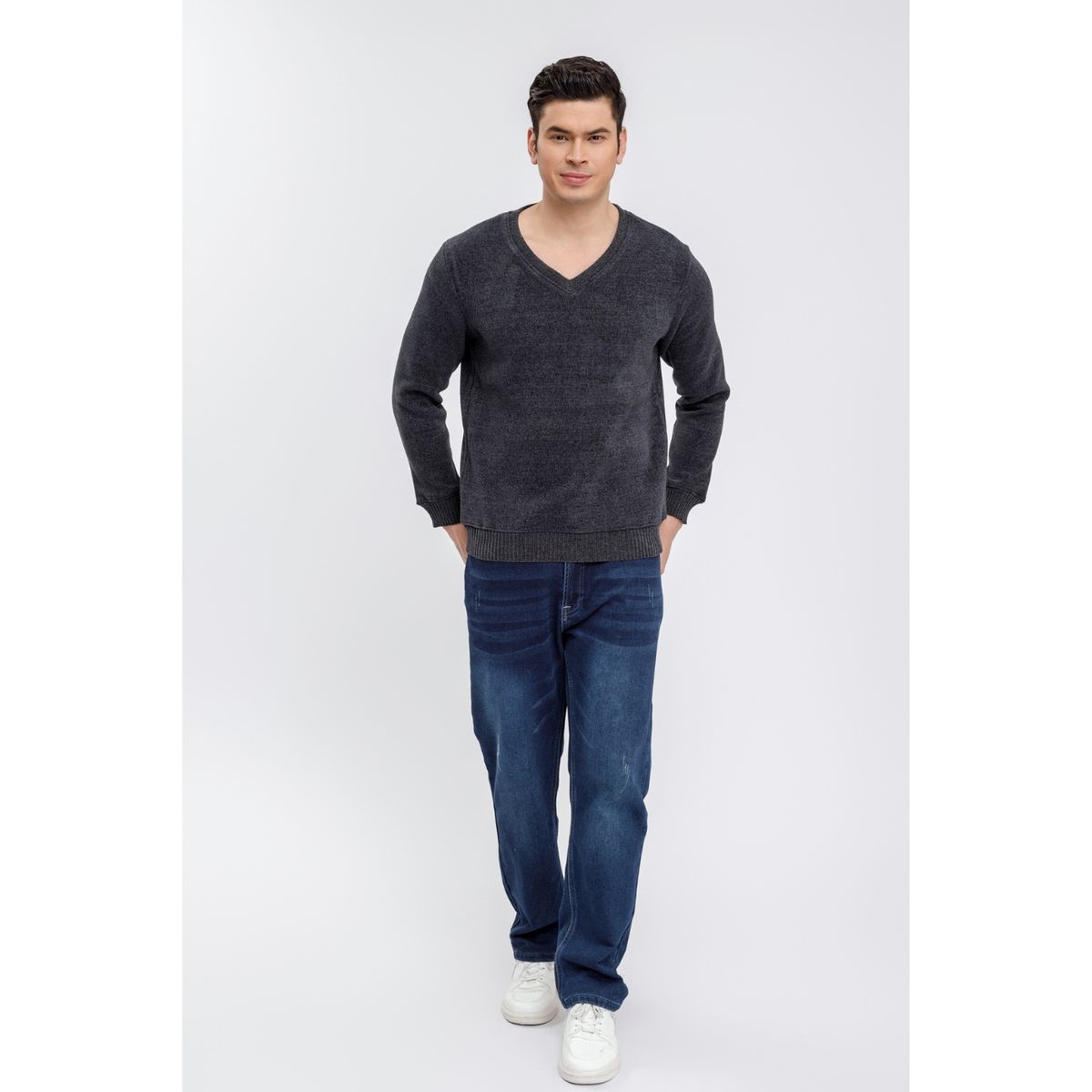 LIKE SHOP - Sweater Frisado Hombre Cuello V Excelente Calidad Tela Chenille 01