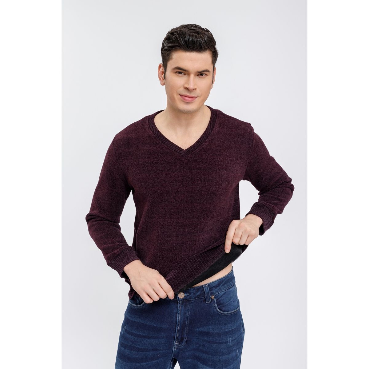 LIKE SHOP - Sweater Frisado Hombre Cuello V Excelente Calidad Tela Chenille 01