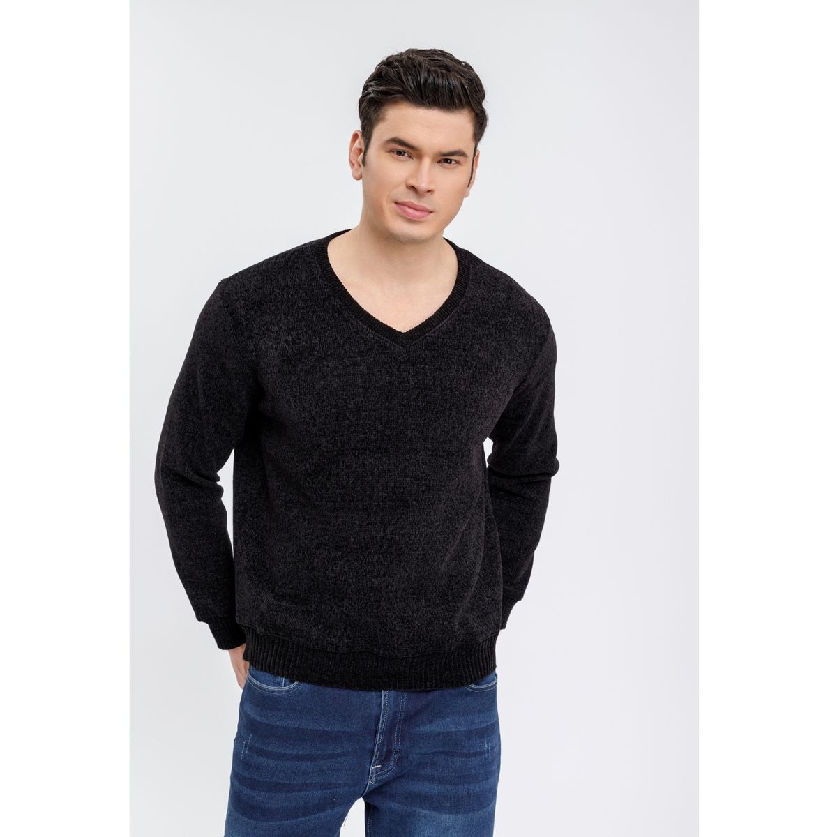 LIKE SHOP - Sweater Frisado Hombre Cuello V Excelente Calidad Tela Chenille 01
