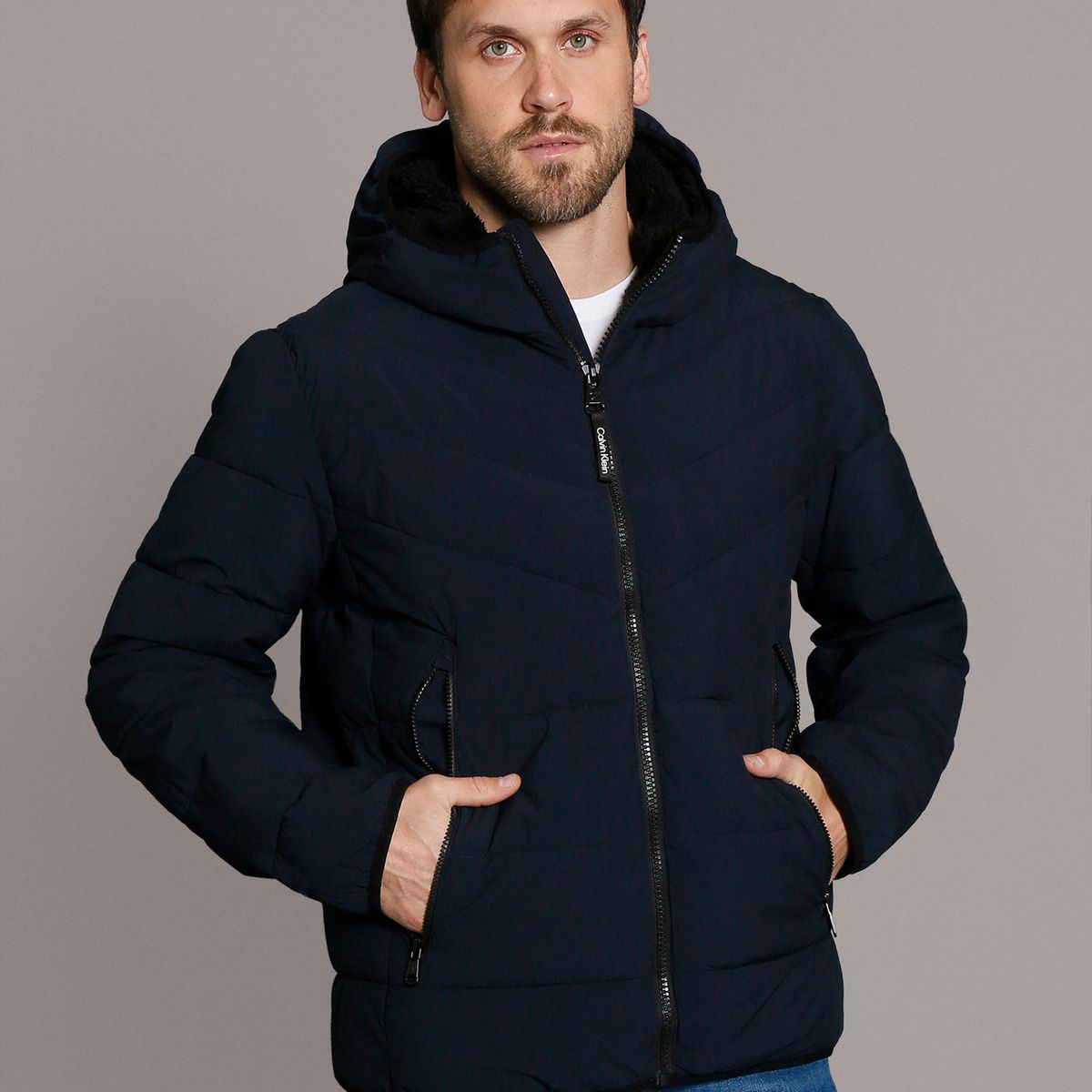 CALVIN KLEIN - Parka con Gorro Stretch Azul Calvin Klein