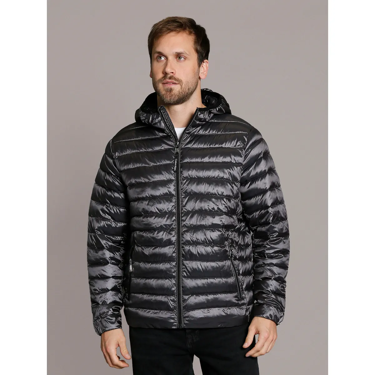 CALVIN KLEIN - Parka con Gorro Packable Negro Calvin Klein