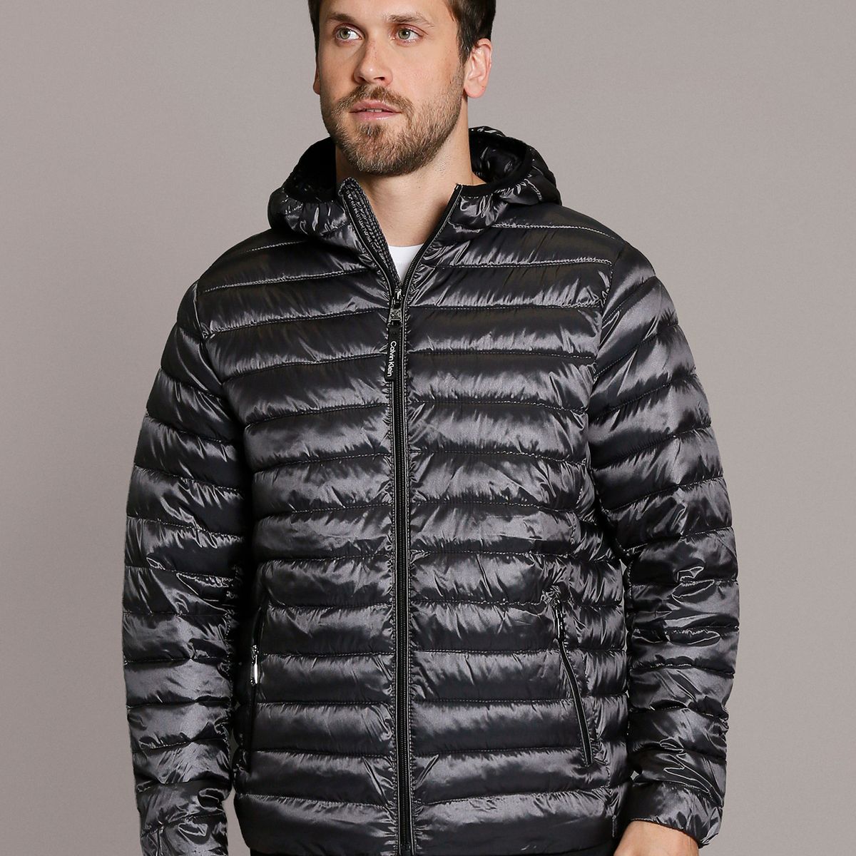 CALVIN KLEIN - Parka con Gorro Packable Negro Calvin Klein