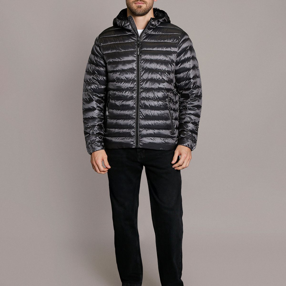 CALVIN KLEIN - Parka con Gorro Packable Negro Calvin Klein