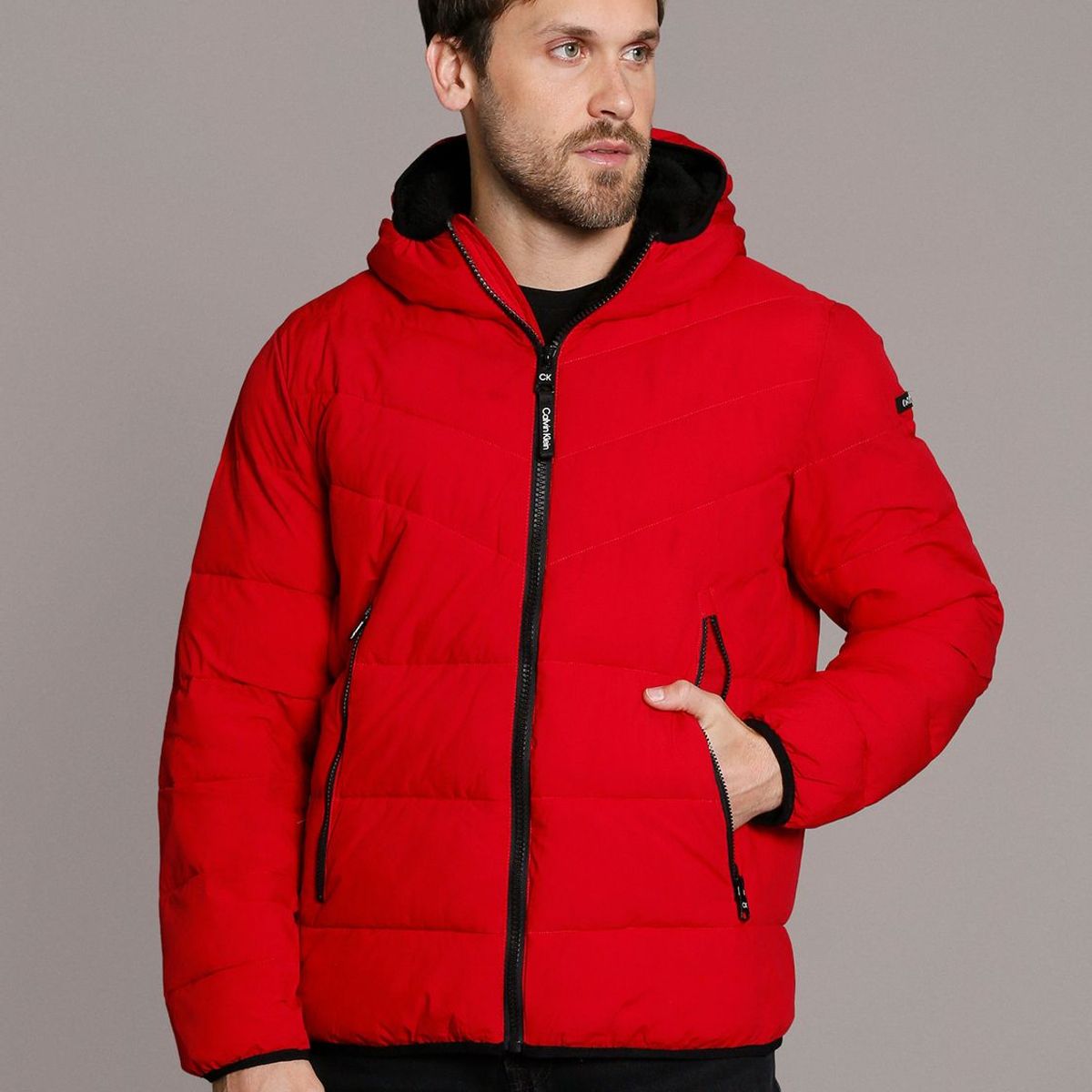 CALVIN KLEIN - Parka con Gorro Stretch Rojo Calvin Klein