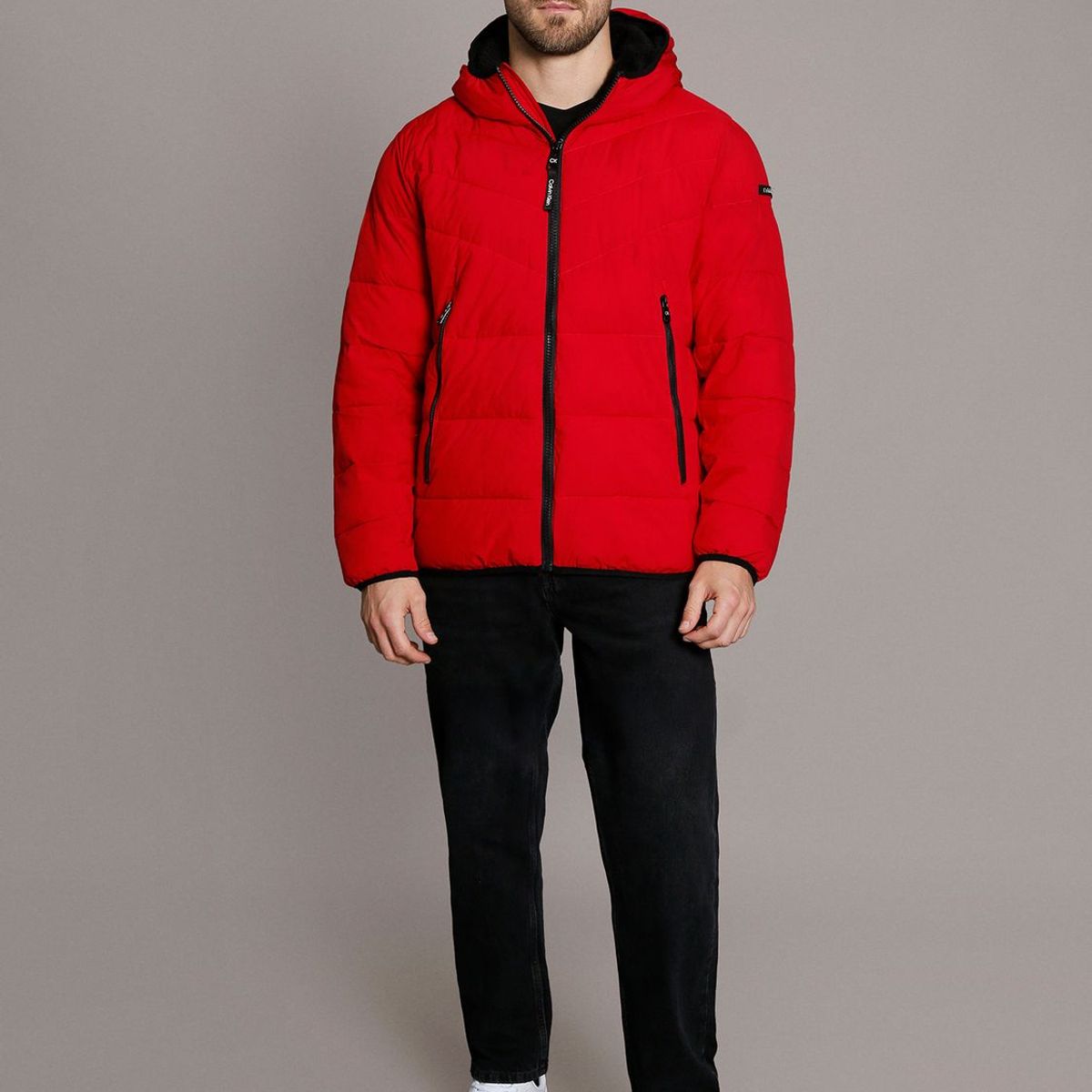 CALVIN KLEIN - Parka con Gorro Stretch Rojo Calvin Klein
