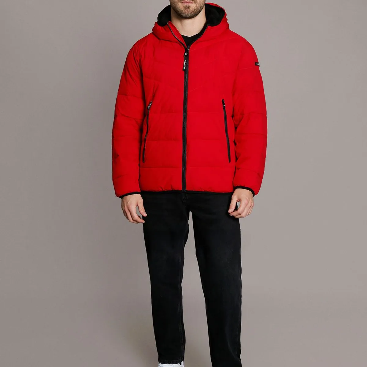 CALVIN KLEIN - Parka con Gorro Stretch Rojo Calvin Klein