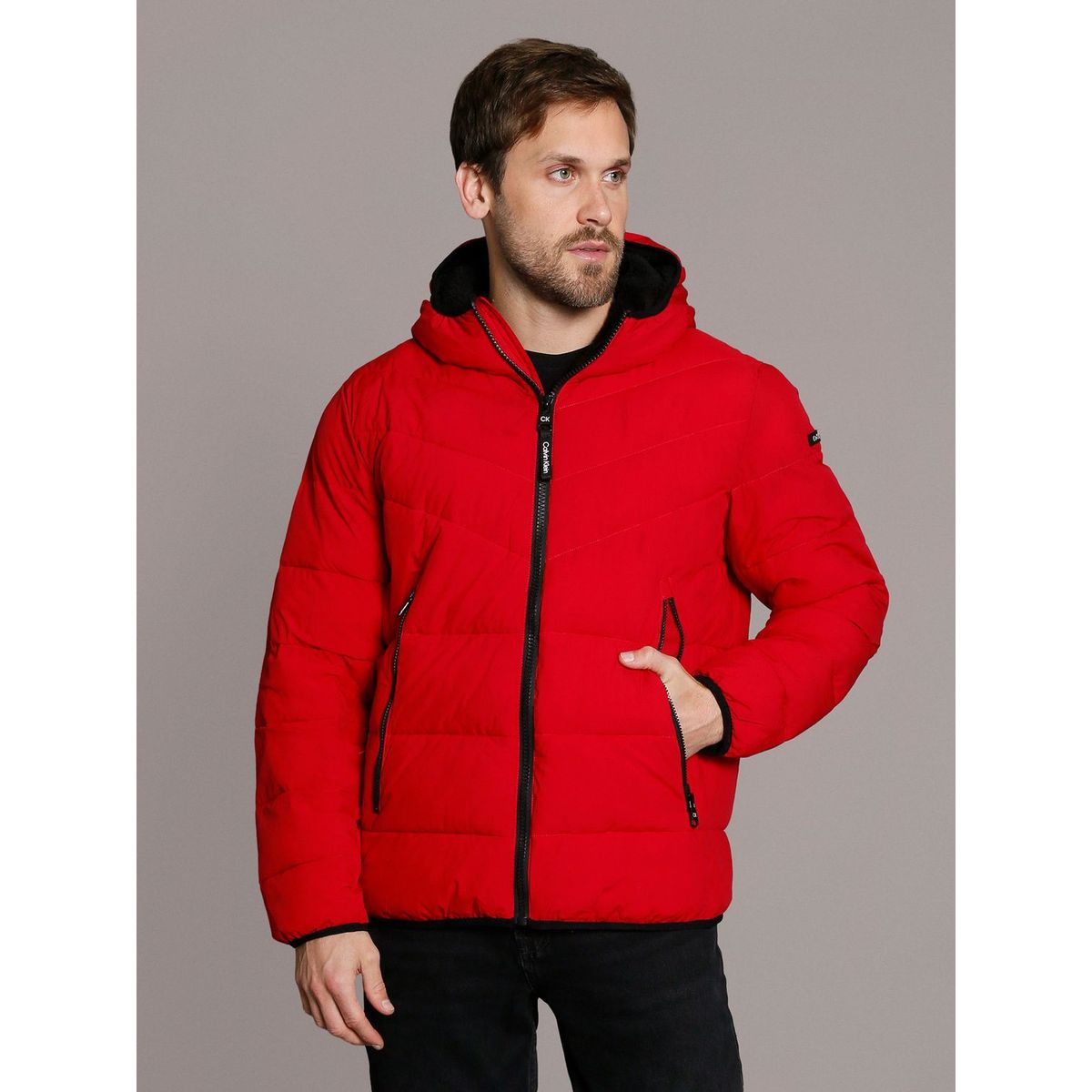 CALVIN KLEIN - Parka con Gorro Stretch Rojo Calvin Klein