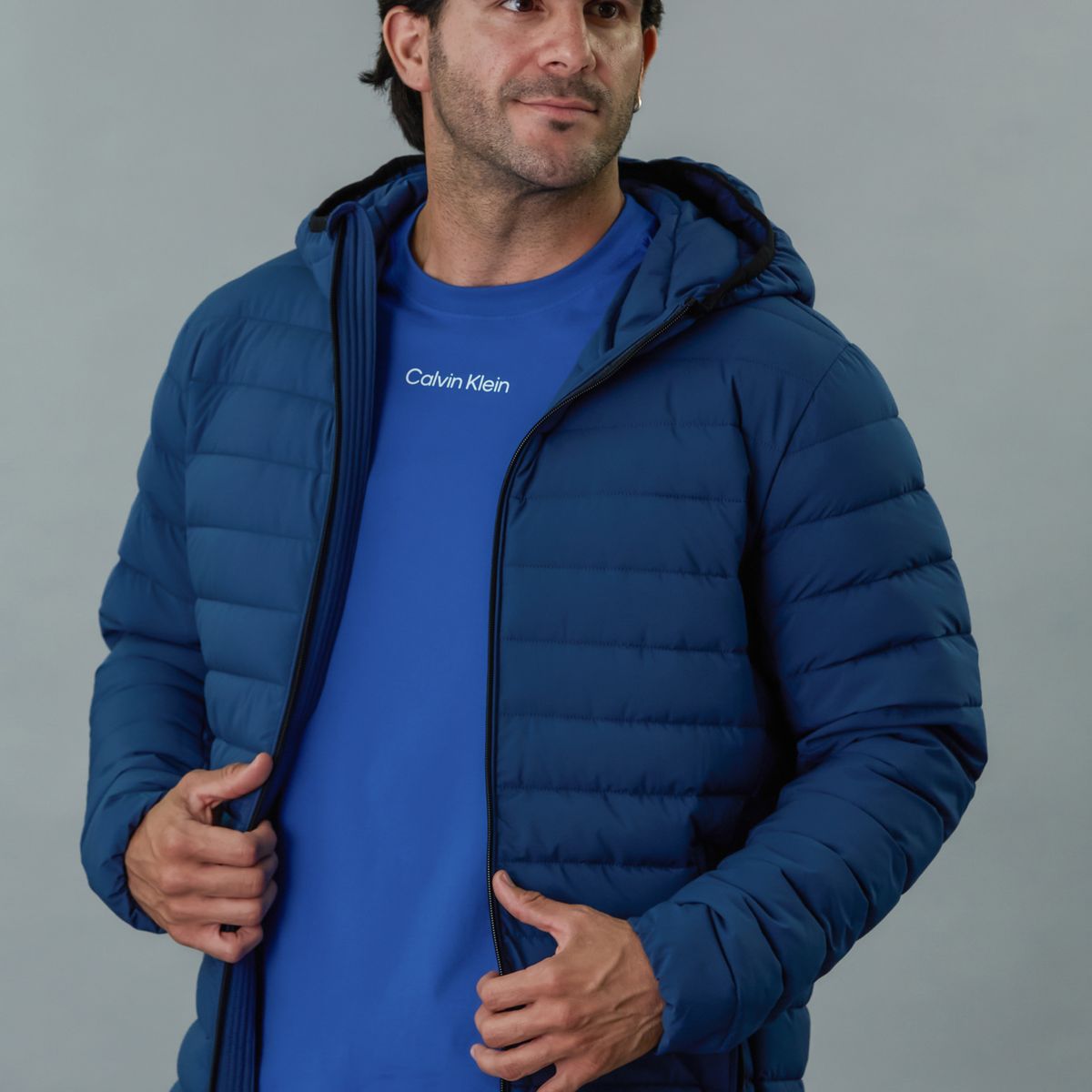 CALVIN KLEIN - Parka con Gorro Packable Azul Calvin Klein