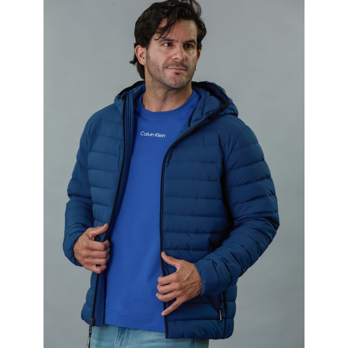 CALVIN KLEIN - Parka con Gorro Packable Azul Calvin Klein