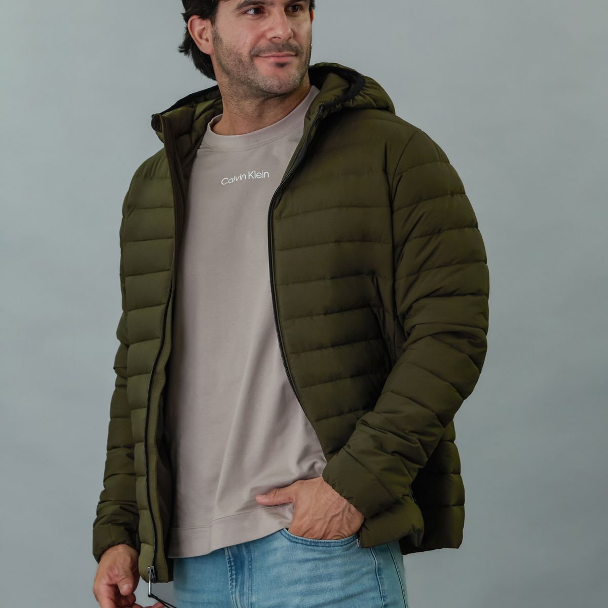 CALVIN KLEIN - Parka con Gorro Packable Verde Calvin Klein