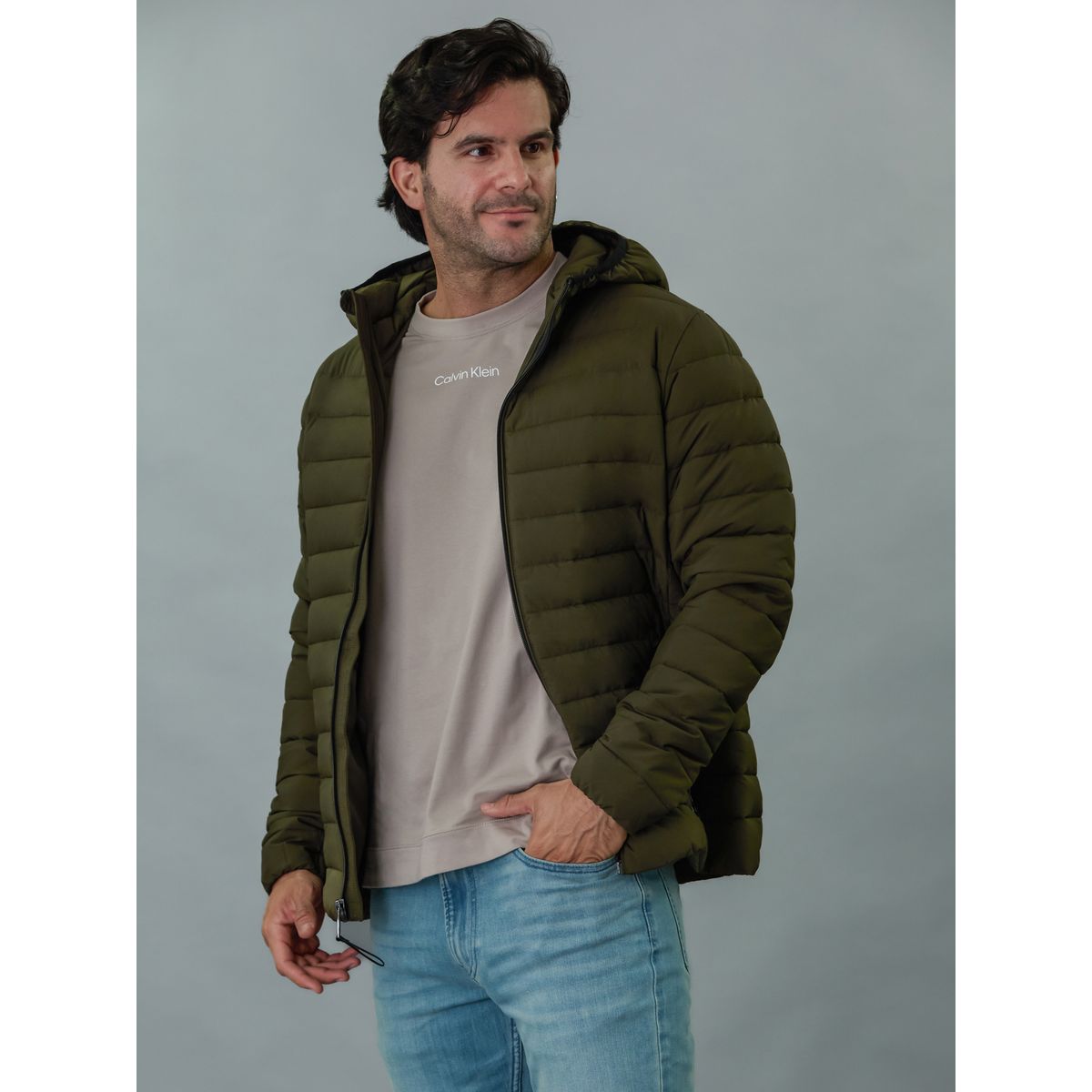 CALVIN KLEIN - Parka con Gorro Packable Verde Calvin Klein