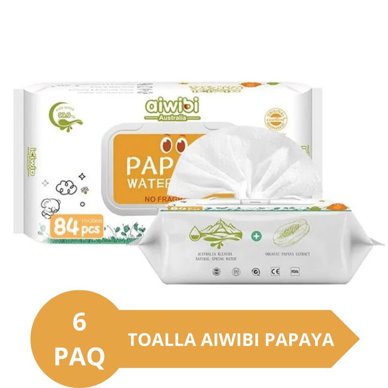 GENERICO - Toallas Húmedas Aiwibi Papaya Caja X 6 Paquetes