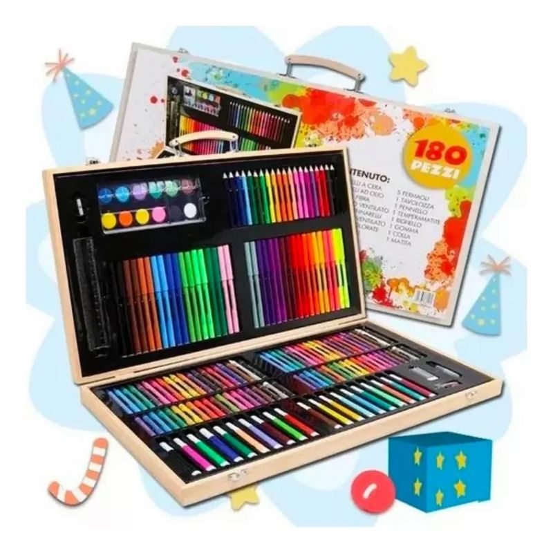 GENERICO - Set 180 Piezas Lápices Pintura Para Colorear Maleta Madera