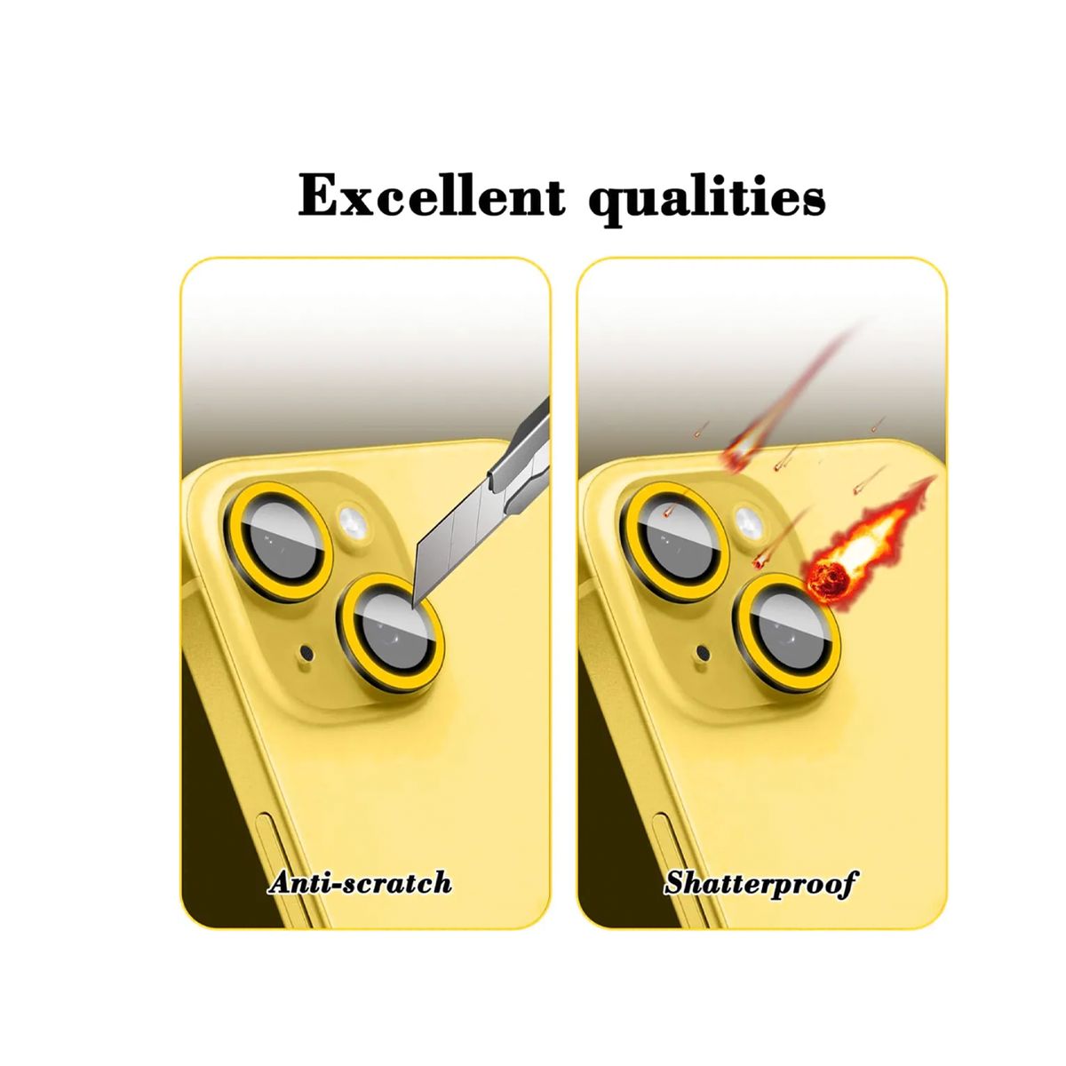 JOIGO - Protector de Lentes de Camara Para iPhone 14 / 14 Plus Fluor Amarillo
