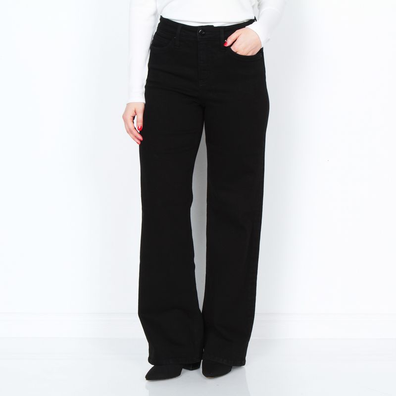 WADOS - JEANS WIDE LEG TIRO ALTO PRETINA BASICA 1 BOTON