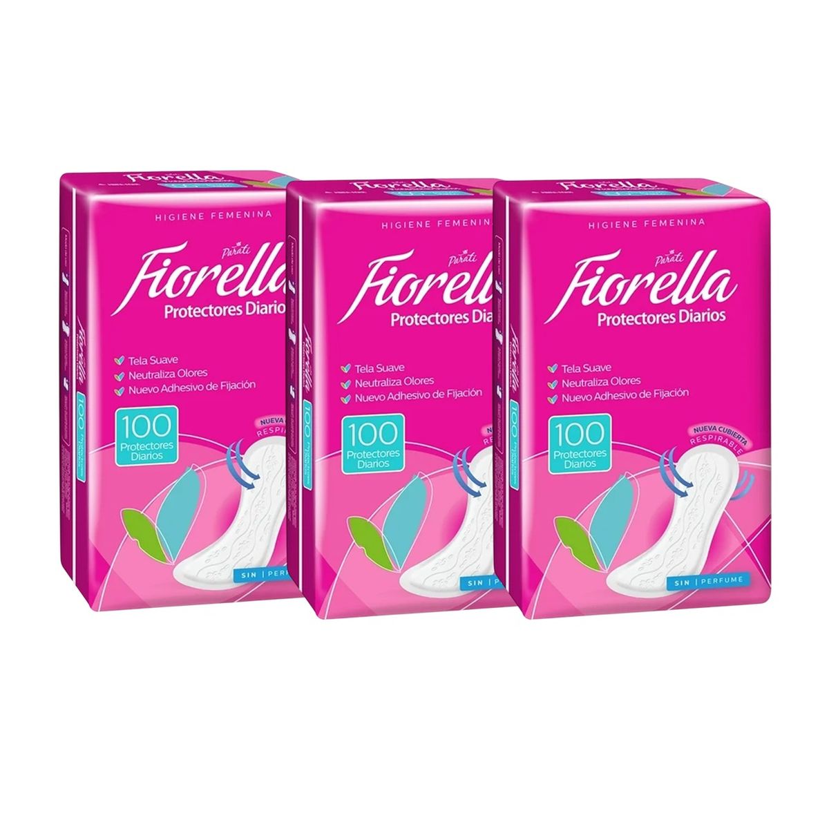 GENERICO - X3 Protectores Diarios Fiorella 100unid Tela Suave Sin Perfume