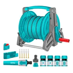 TOTAL TOOLS - Carrete Manguera 20m Y Pulverizador Accesorios Jardín Total.