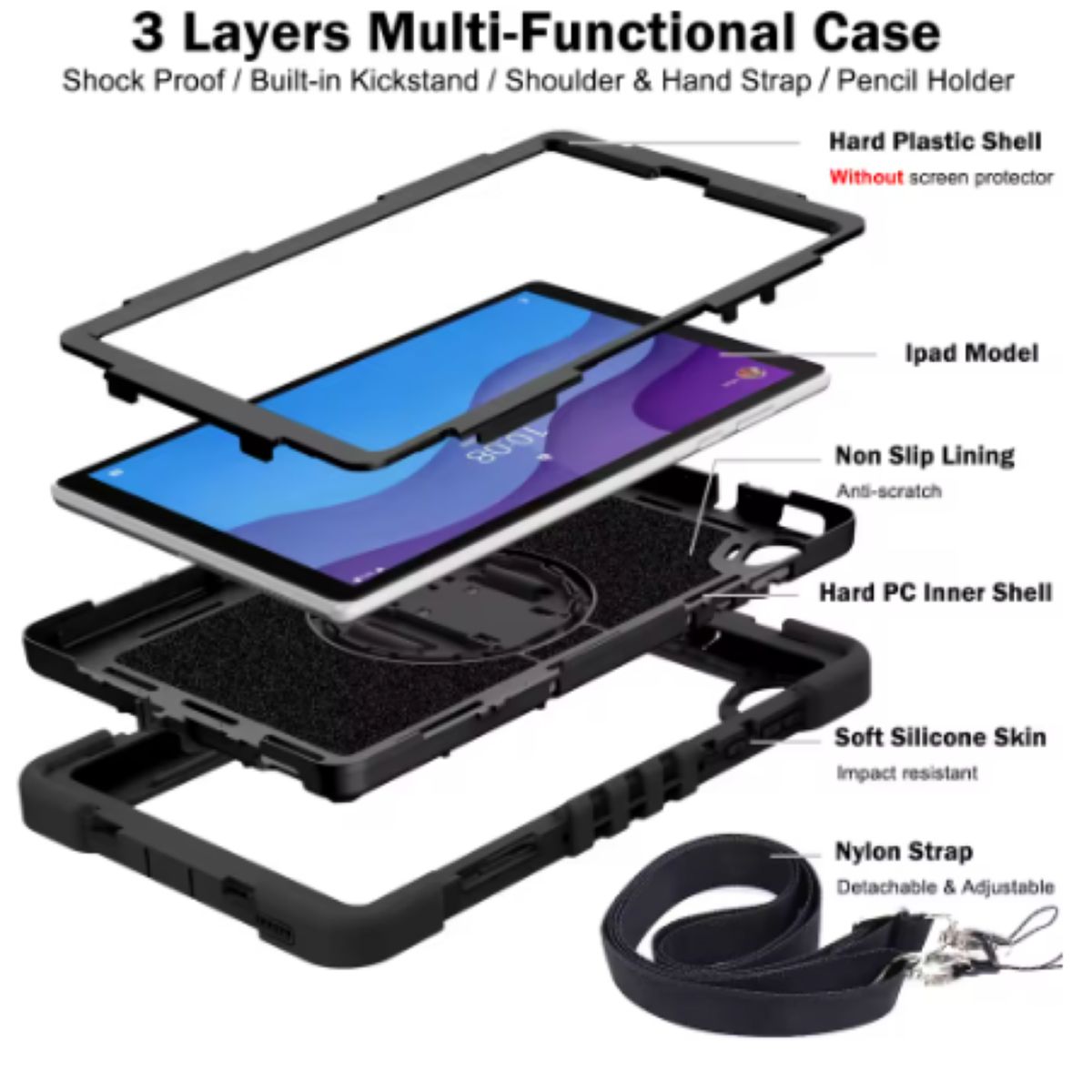 GENERICO - Funda Carcasa Antigolpes 360 Para Tablet A9 8.7 Con Correa