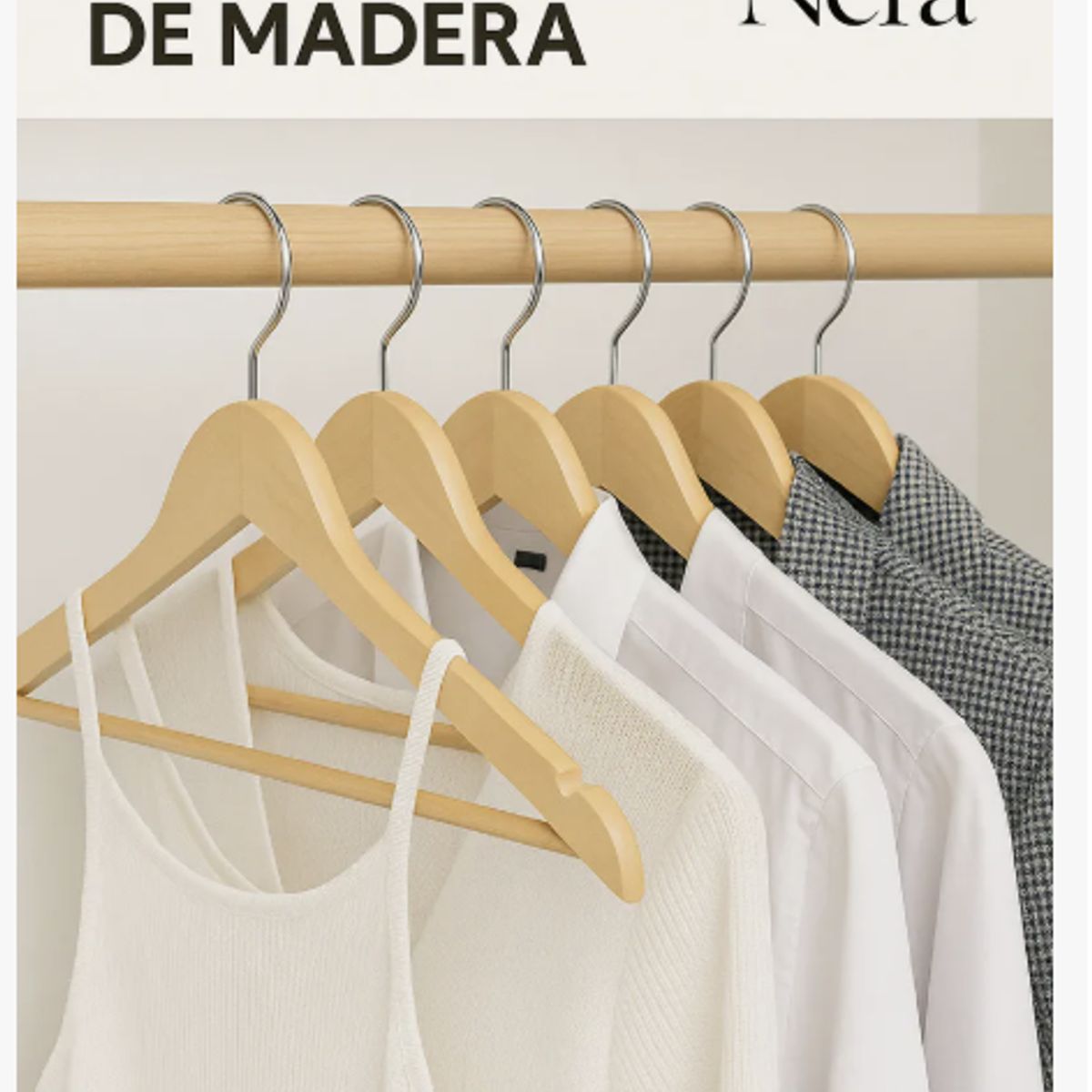 GENERICO - Set De 10 Perchas De Madera Con Gancho De Acero Reforzado Para Ropa 45 Cm X 15 Cm