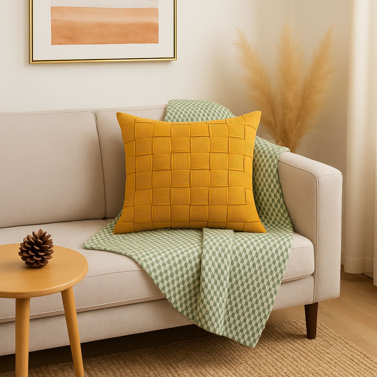 ALTERNATIVE - Funda De Cojín 45x45cm Diseño Entrelazado Color Mostaza 464