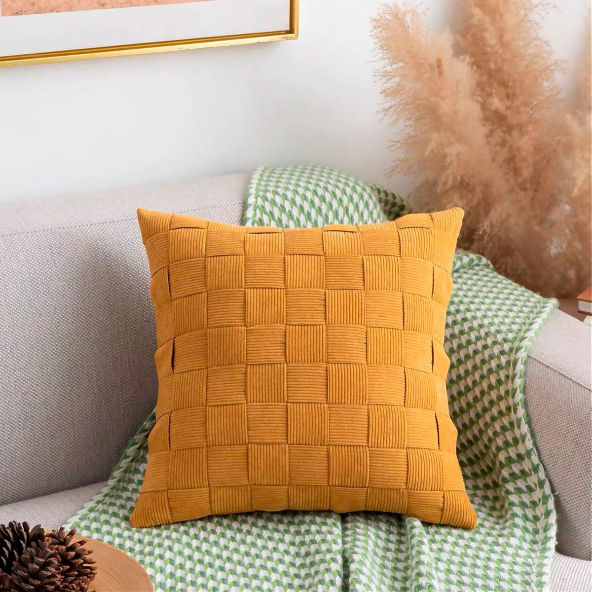 ALTERNATIVE - Funda De Cojín 45x45cm Diseño Entrelazado Color Mostaza 464