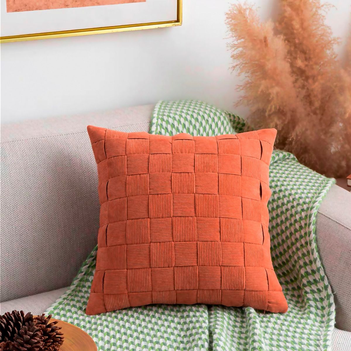 ALTERNATIVE - Funda Cojín 45x45cm Diseño Entrelazado Color Terracota 464